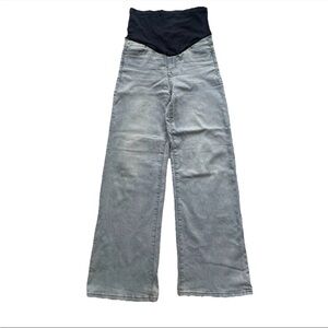 Maternity Wide-Leg Jeans with Black Waist Panel - Light Gray